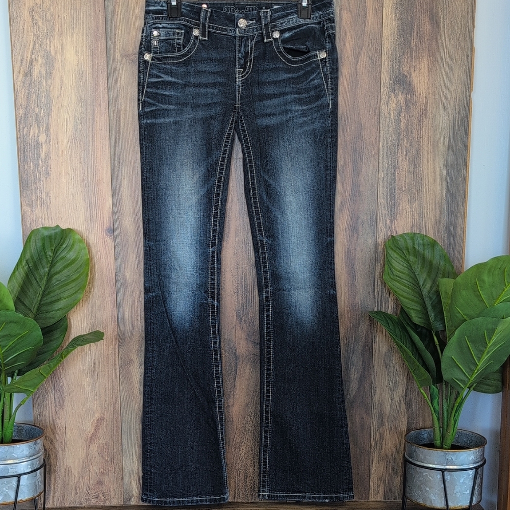 Miss Me Dark Wash Signature Mid Rise Boot Cut Jeans 26 C643 - Picture 2 of 11